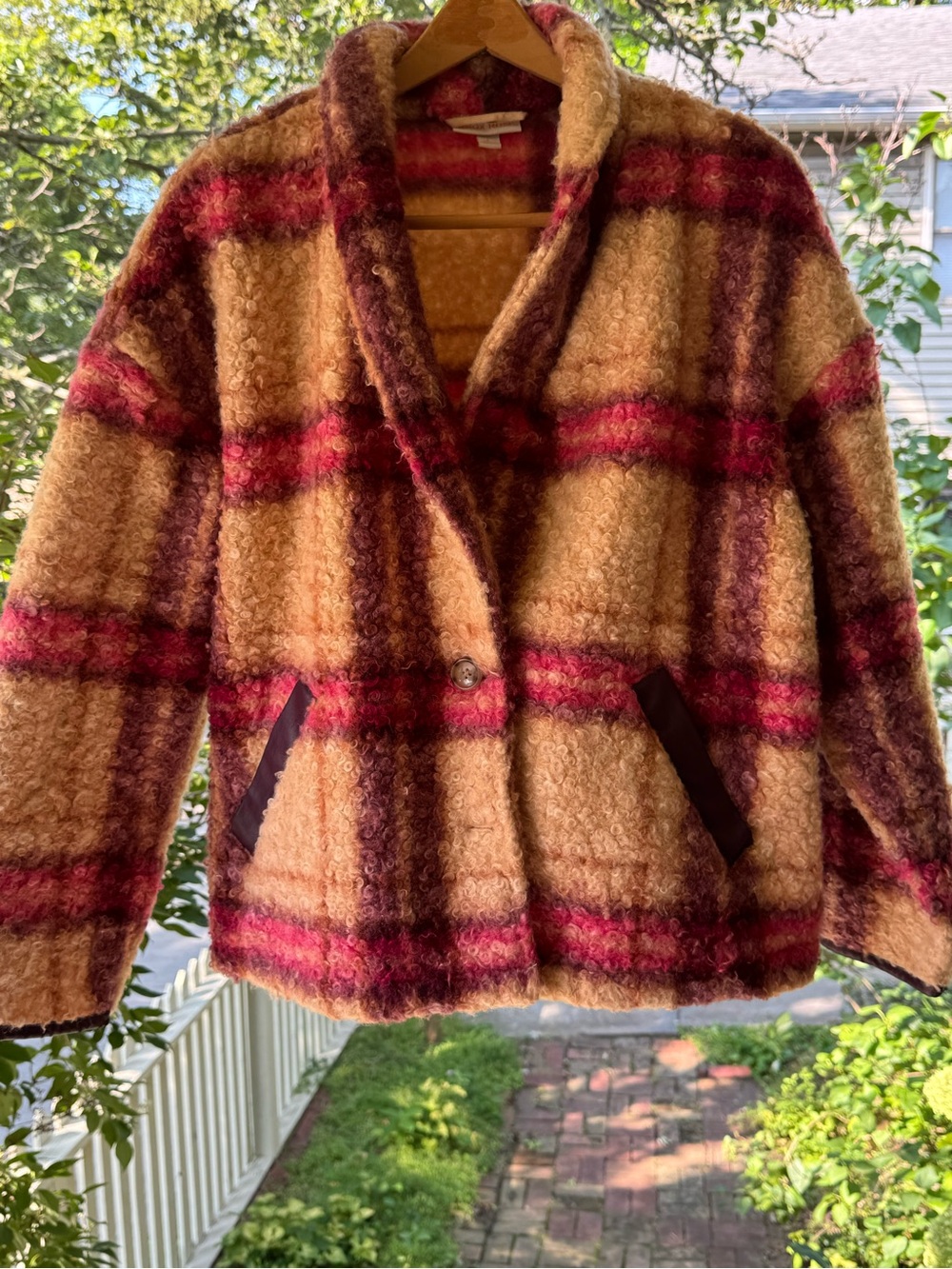 Knox Rose Tan, Brown & Pink Plaid Teddy Coat